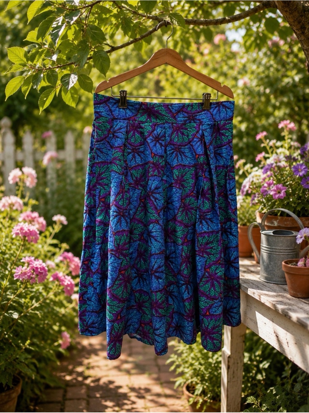 Source Unknown Blue and Purple Floral pleated Mini Skirt size small